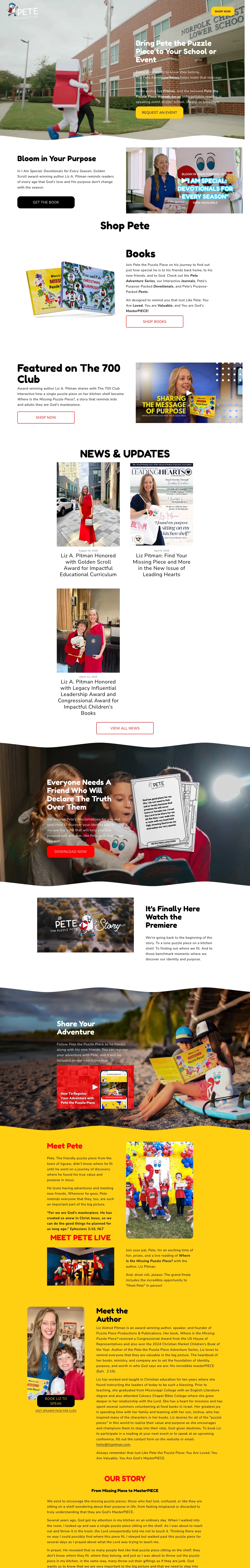 Pete the Puzzle Piece website, full home page