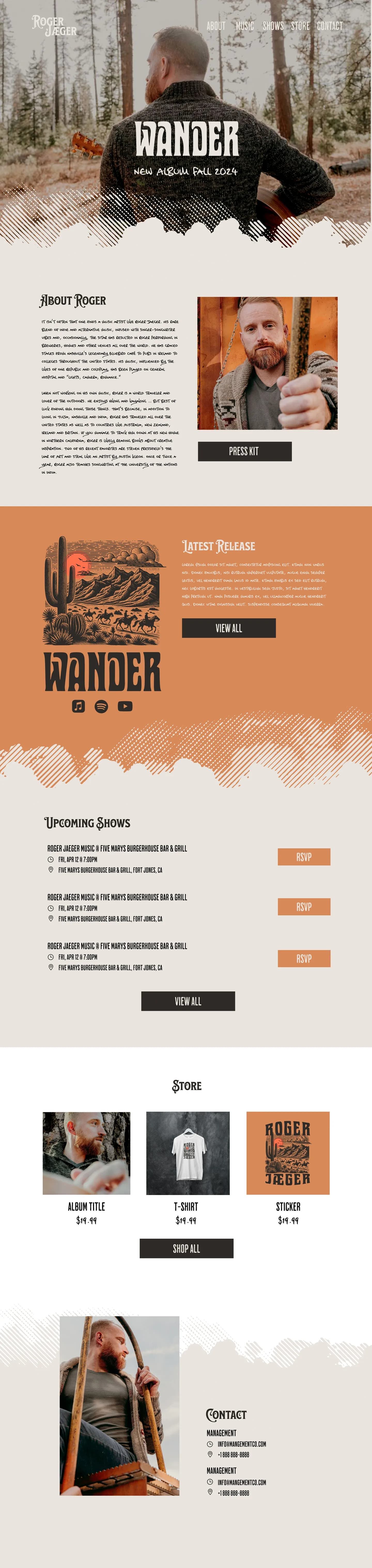 Roger Jaeger Music website, full home page
