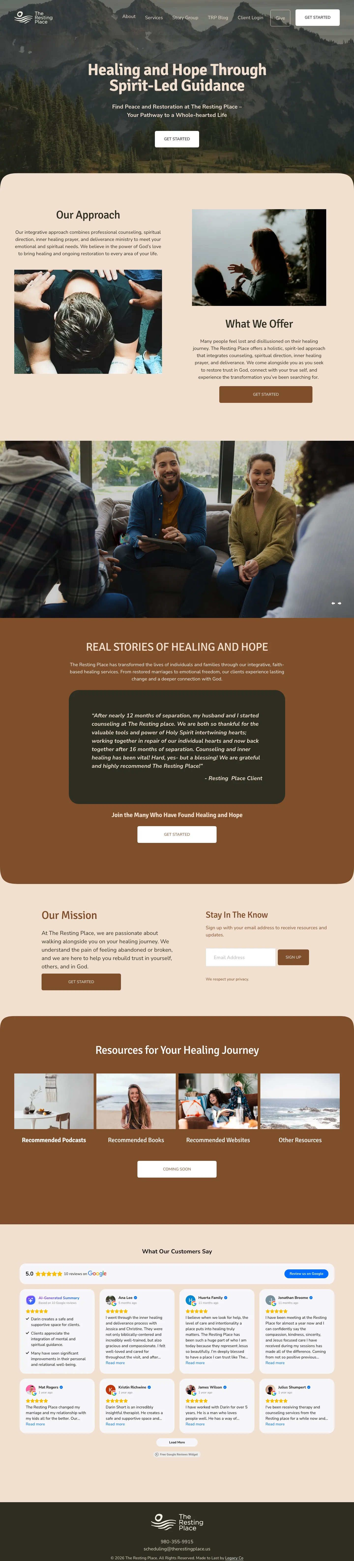 The Resting Place website, full home page