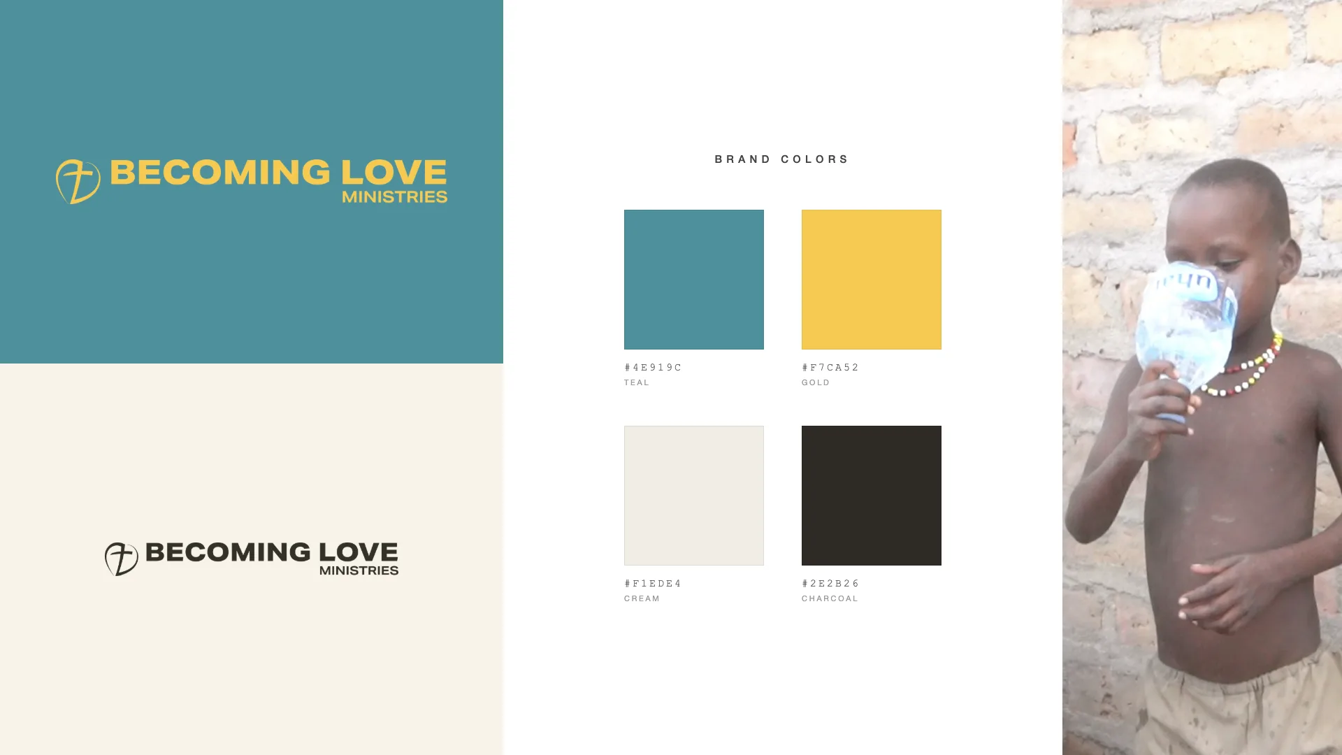 Becoming Love Ministries brand identity: logo, colors, and the people behind it